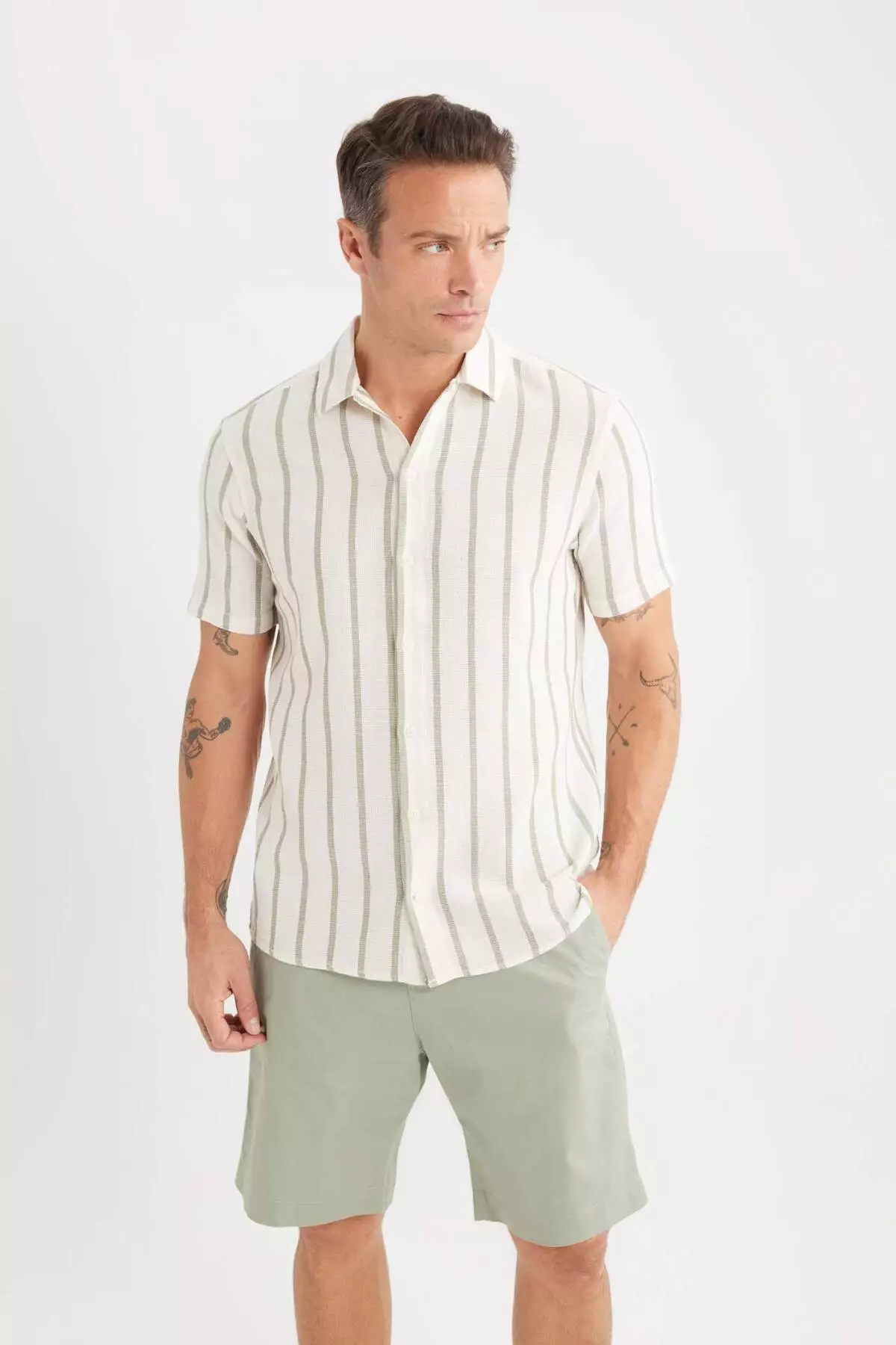 Regular Fit Polo Neck Striped Summer Short Sleeve Shirt D7660Ax25Sp