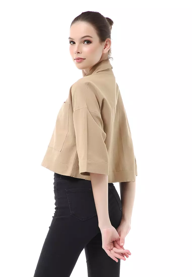 Brielle Atasan Wanita Kemeja Crop Oversize Shirt Lengan Panjang Material Linen ORIGINAL - Mocca