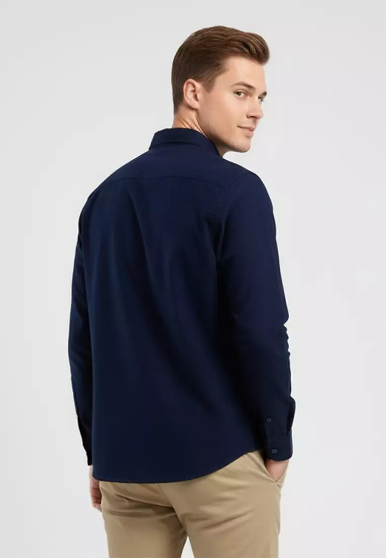 ELMO DARK NAVY Kemeja Lengan Panjang Pria - Top Man Shirt