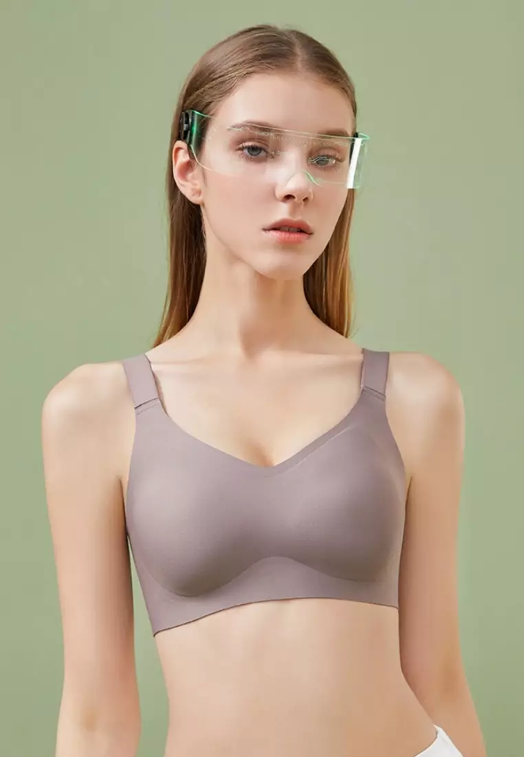 3 Pack Premium Melinda Seamless Wireless Padded Support Bra in Nude, Brown and Black