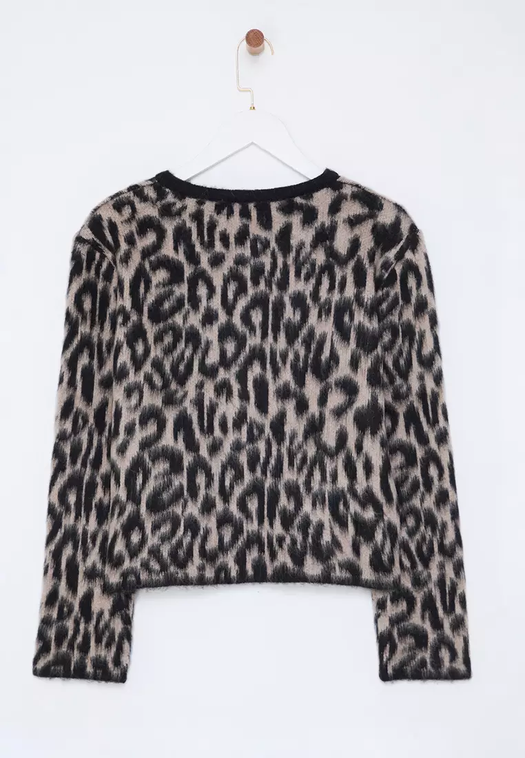 Brown Leopard Patterned Knitted Cardigan TWOAW25HI00378