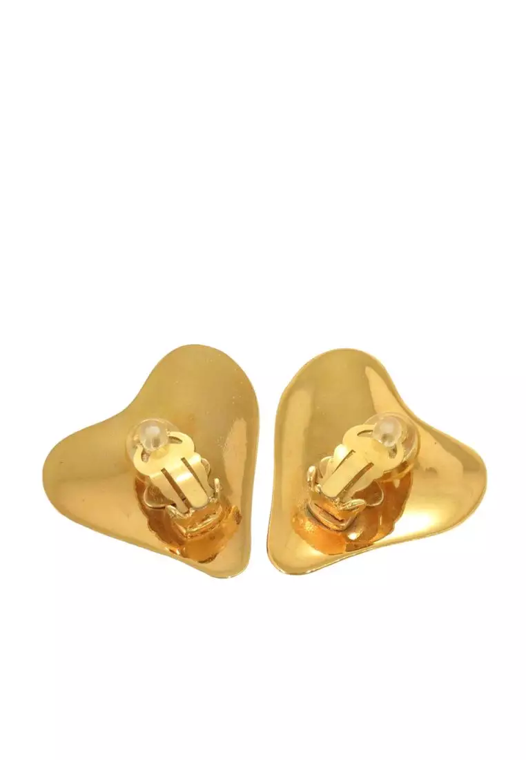 Pre-Loved Chanel Cc Gold Plated Heart Clip On Earrings