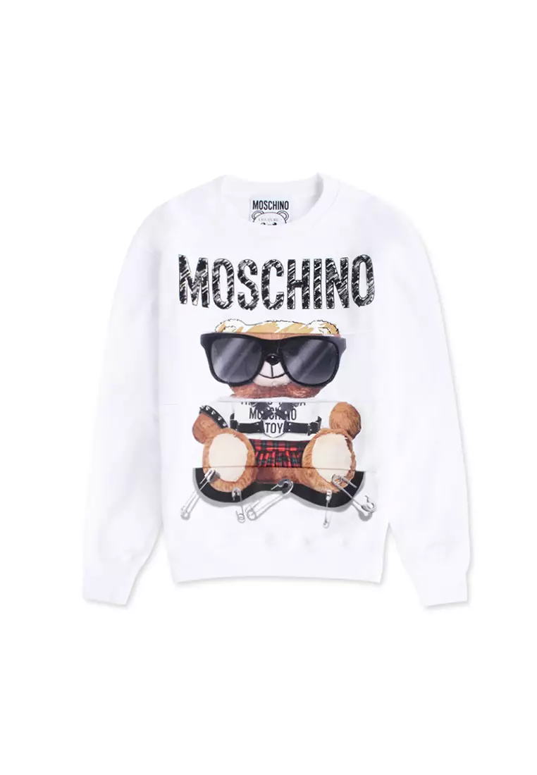 MOSCHINO women s mixed style teddy bear round neck sweater