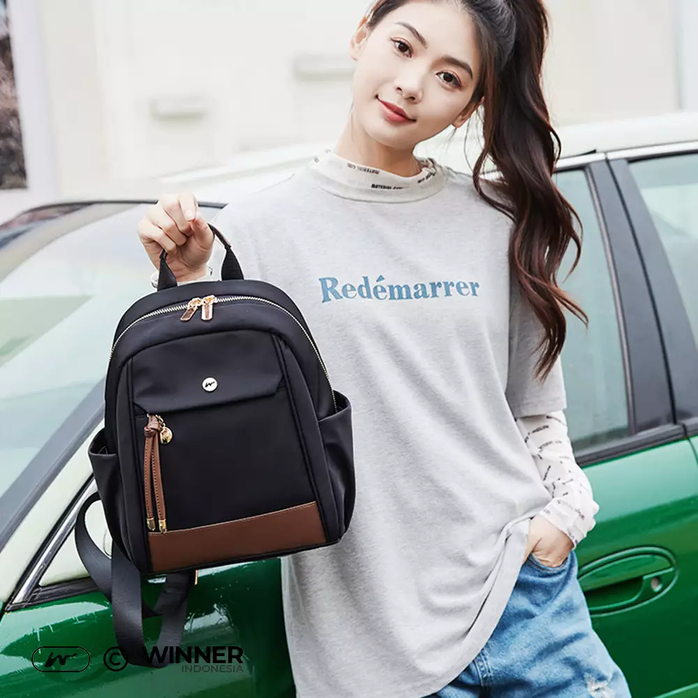 WINNER Tas Ransel Kecil Nylon Anti-Air Backpack Korean Style (T14-015-6139) - Hitam