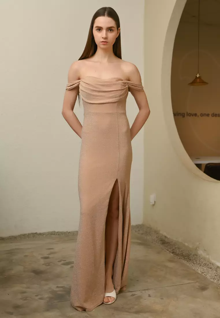 一字肩晚宴连衣裙