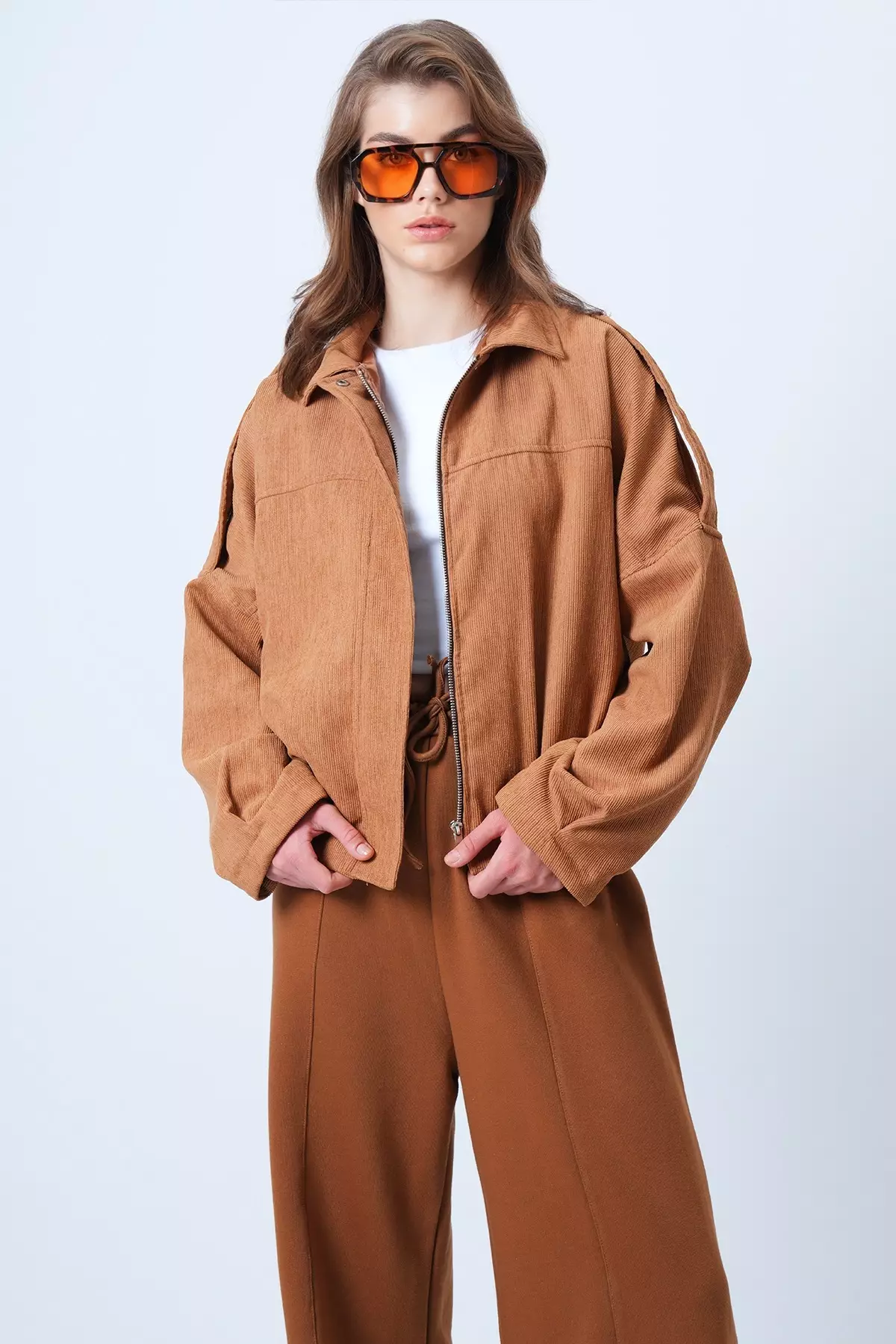 Taba Shoulder Epaulettes Lined Velvet Bomber Jacket Alc-X14617