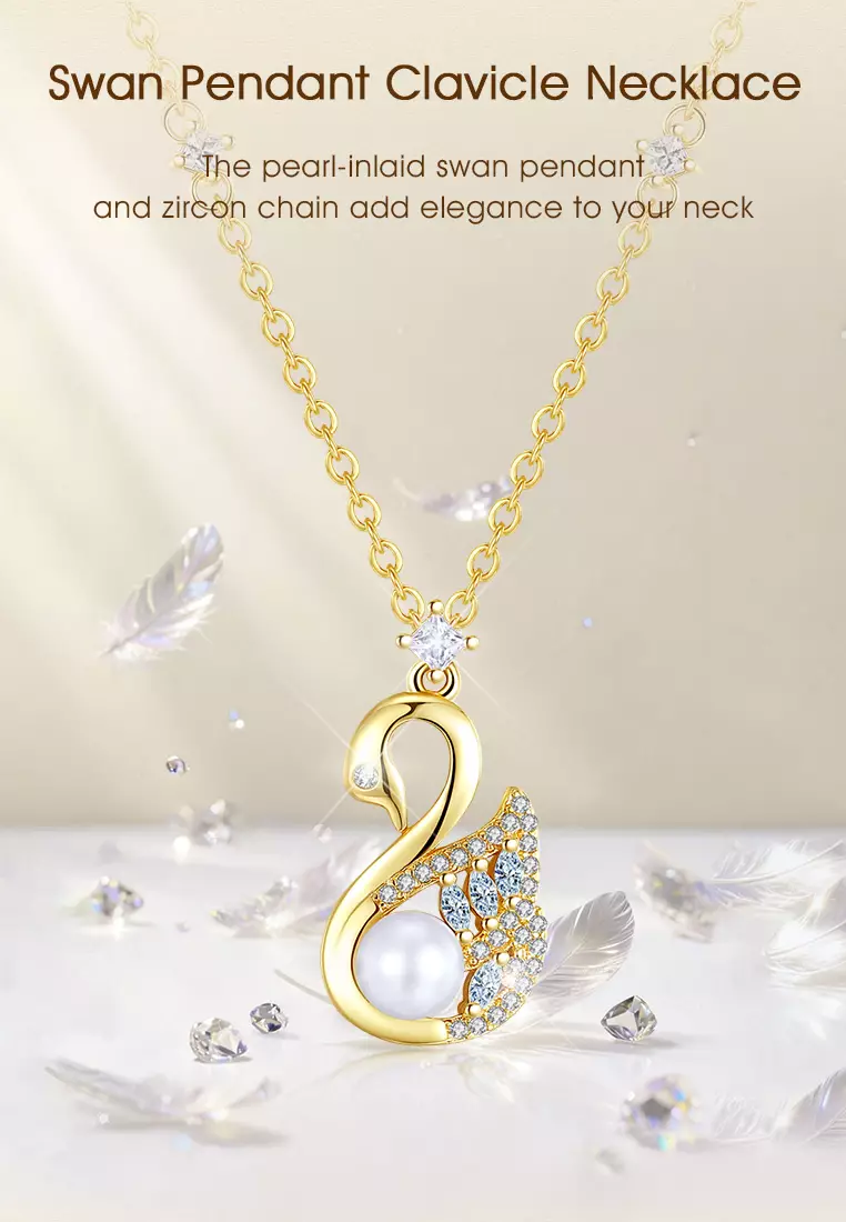 Kalung Wanita Korea Fashion Swan Pendant Clavicle Style Titanium Anti Pudar Original Kotak Indah Kalung Cewek