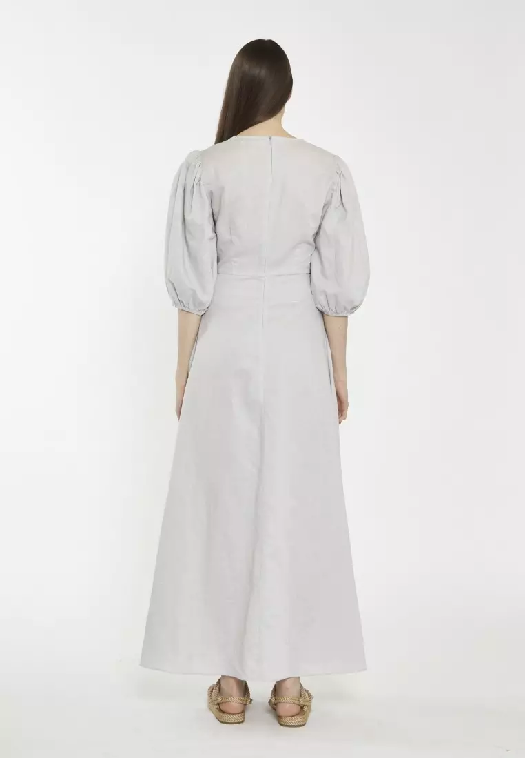 Puff Sleeve Key-hole Maxi Dress