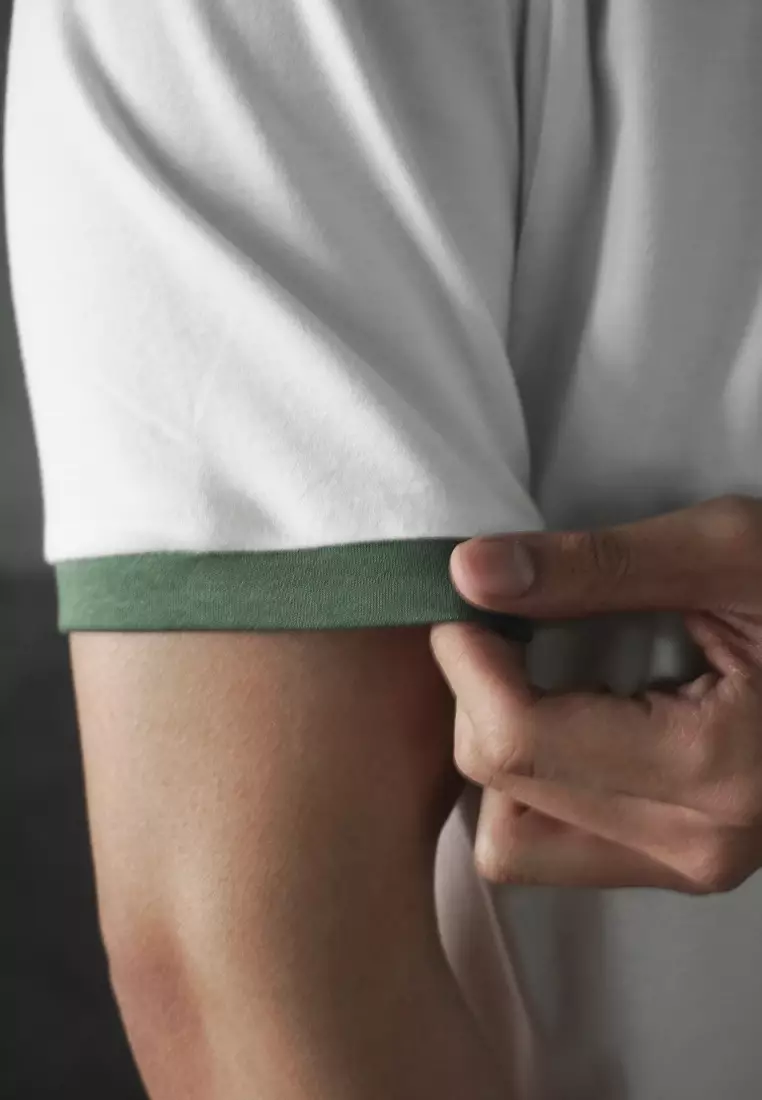 Kale Ringer White Green / Cotton Cloudy / Kaos Boxy Fit / Kaos Korea / Atasan Kaos Pria / Kaos Basic Pria