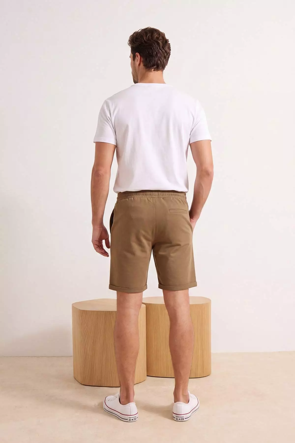 Mink Elastic Waist Linen Look 100% Cotton Woven Men'S Shorts & Bermuda Tmnss26Sr00008