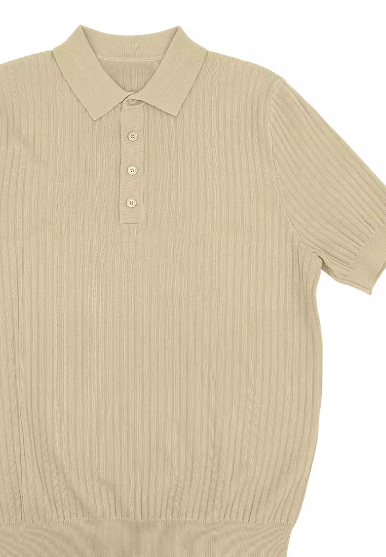 Men's Rib Knit Poloshirt - Camel