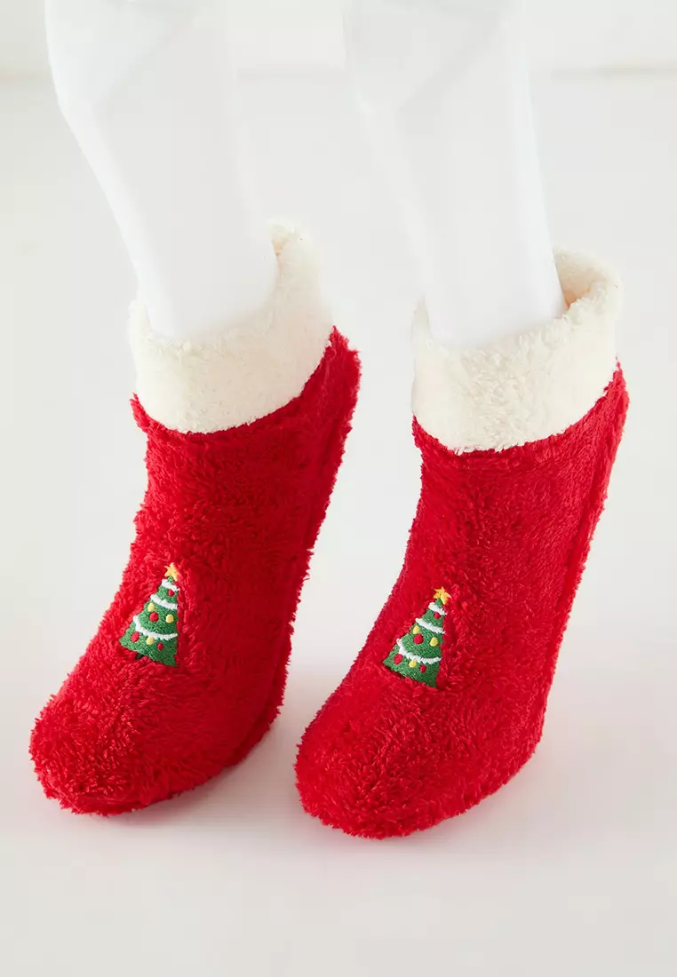 Red-Navy 2-Pack New Year Themed Embroidered Terry Knitted Socks THMAW25CO00003