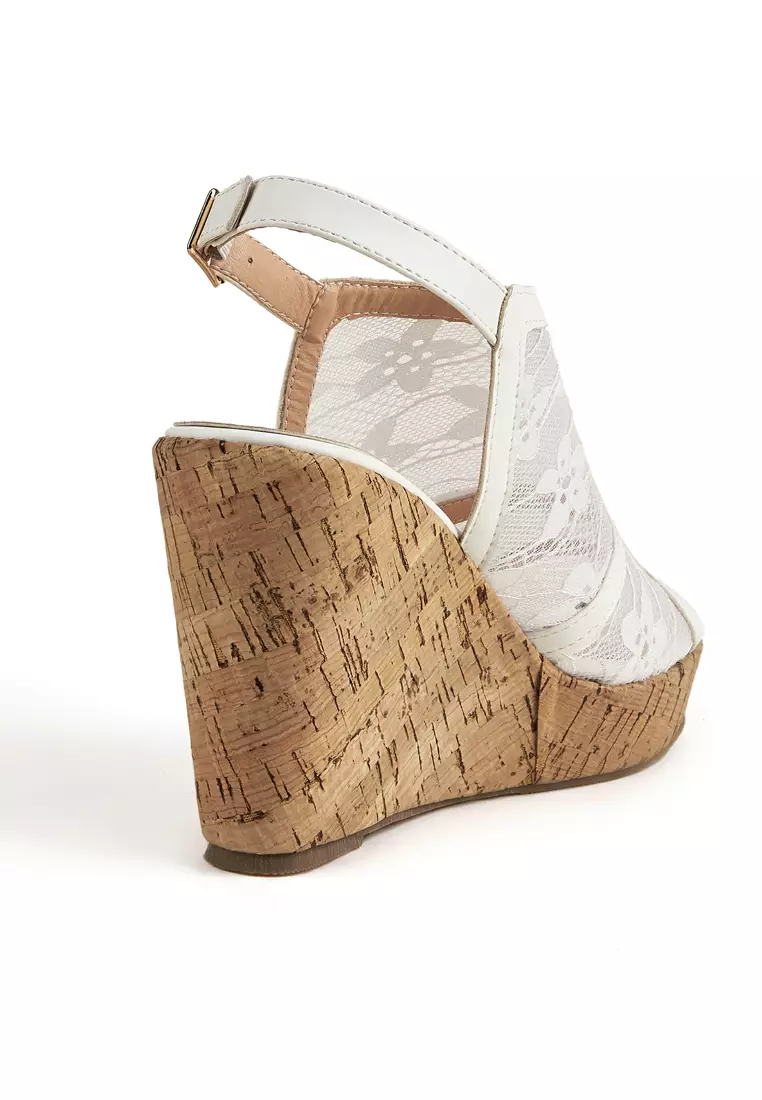 White lace clearance wedge sandals