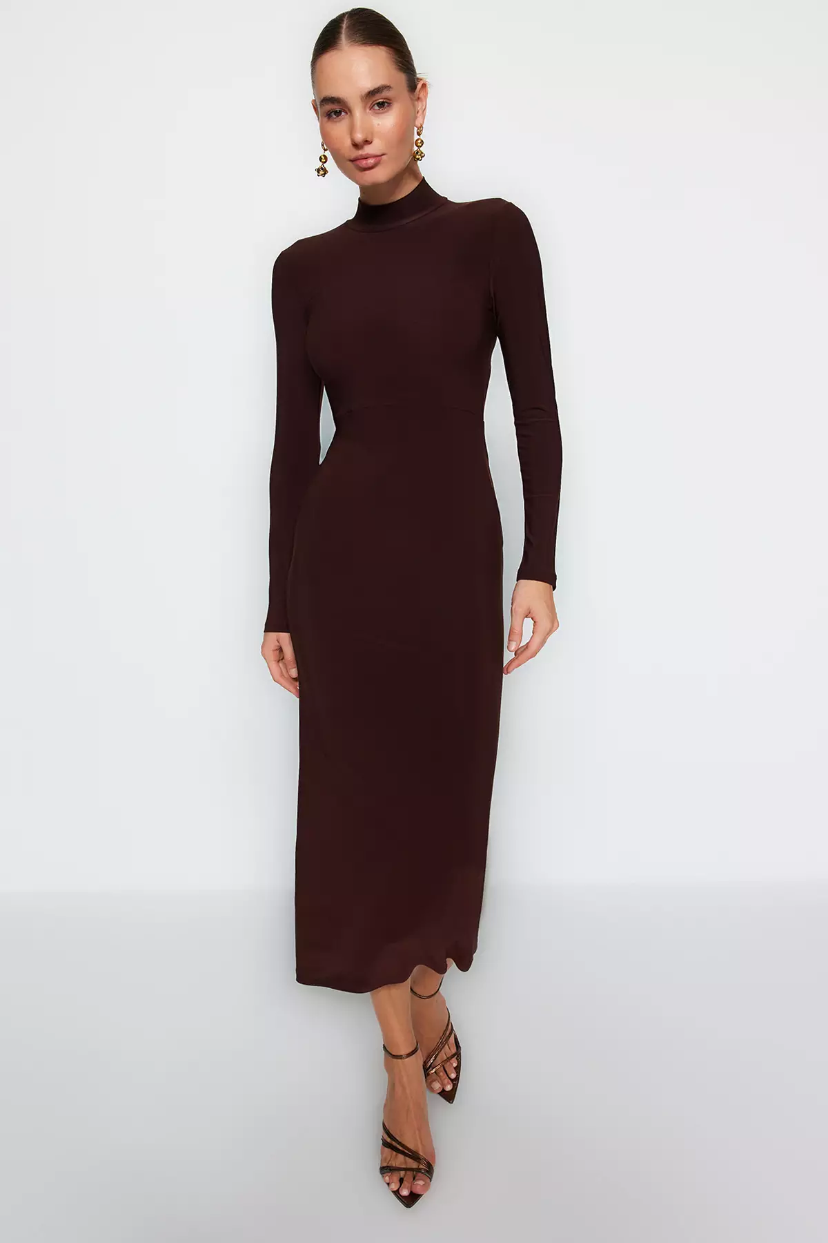 Fitted Mock Neck Midi Dress