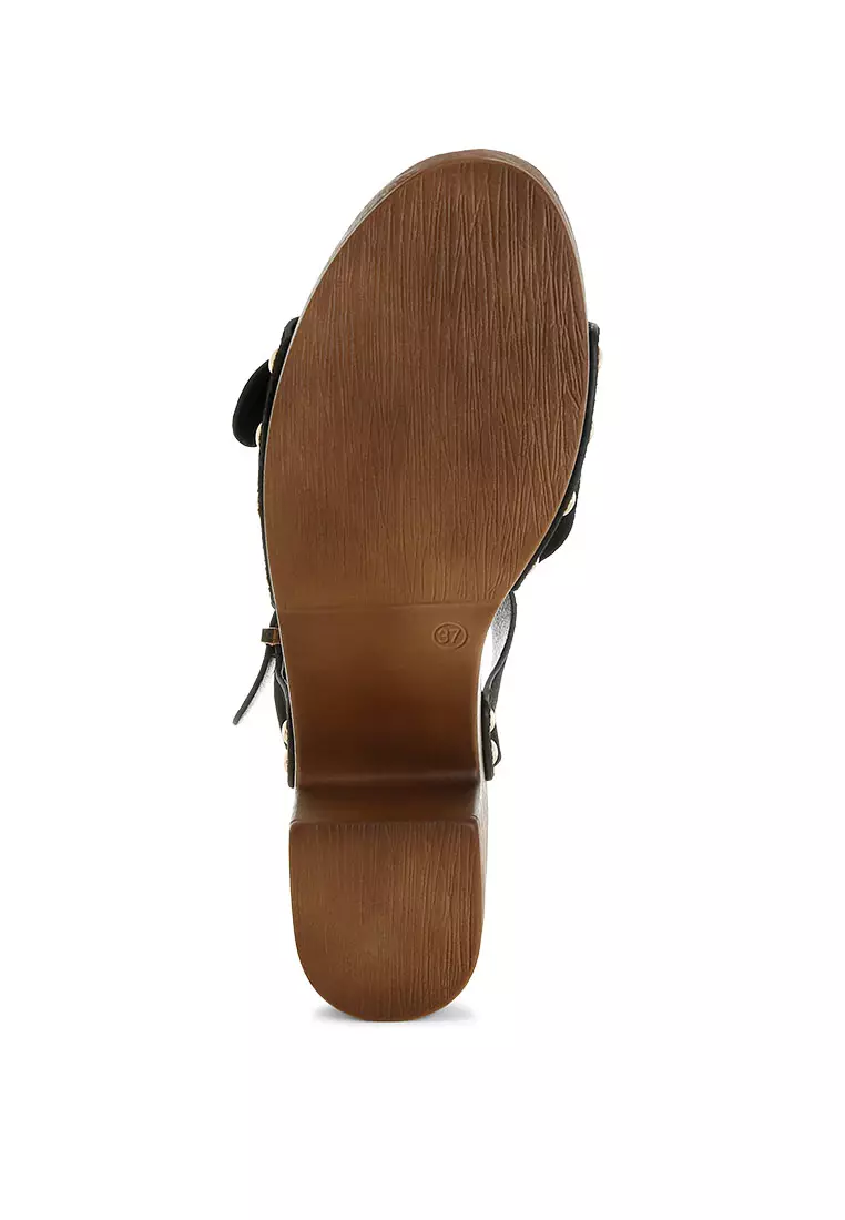 Real Suede Leather Clog Sandals In Black