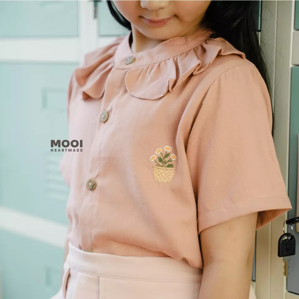 Mooi Atasan Anak Perempuan Lily Ruffle Top - Dusty Blue