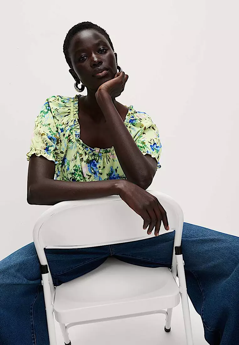 Floral Button Through Puff Sleeve Top