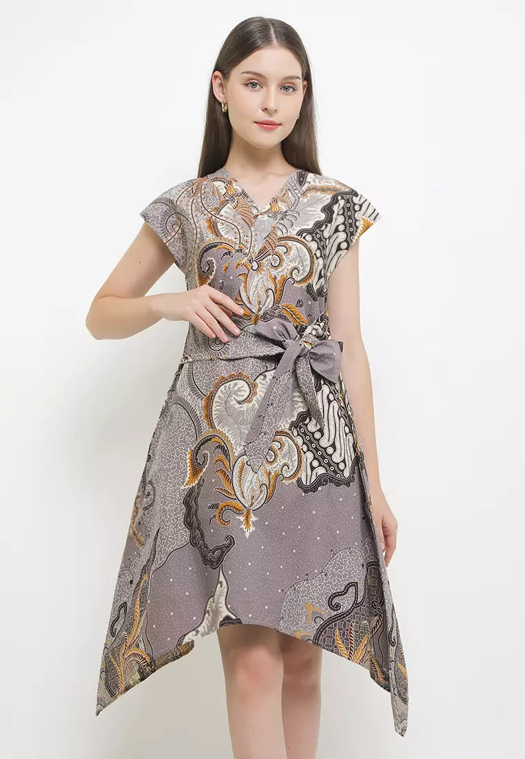 Dress Wanita Batik Furing Lining Aronia Lengan Pendek