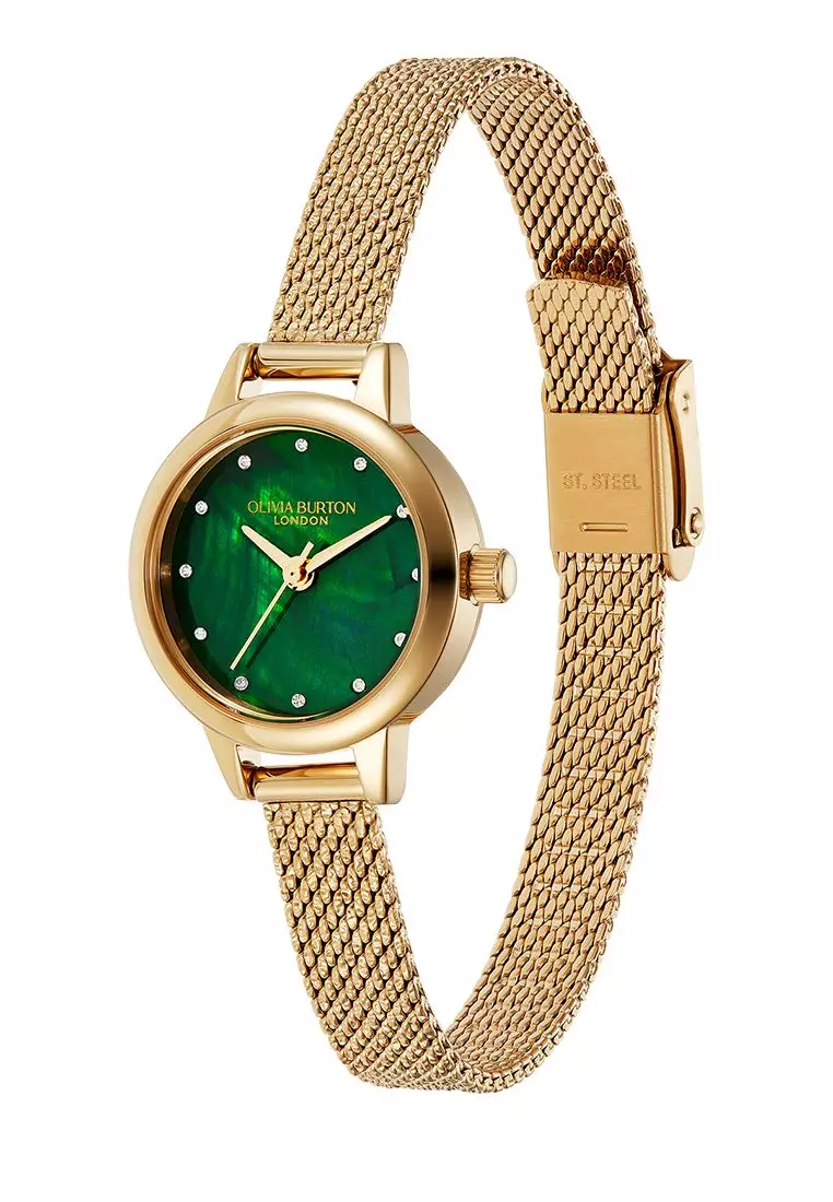 Olivia Burton Mini Dial Green Mother Of Pearl Gold Boucle Mesh 24000121
