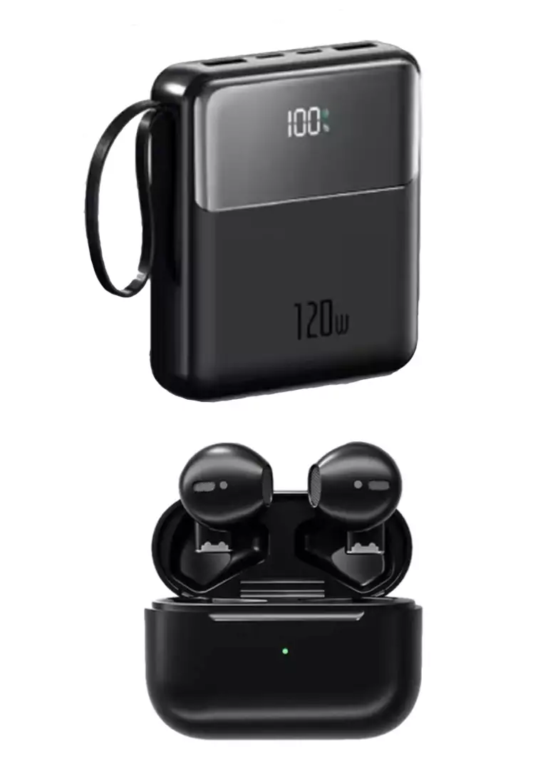Value Deal - 5s PRO MINI Wireless Earphones - Black + Multi Plug 120W / 30000mAh Fast Charging Power Bank - Black
