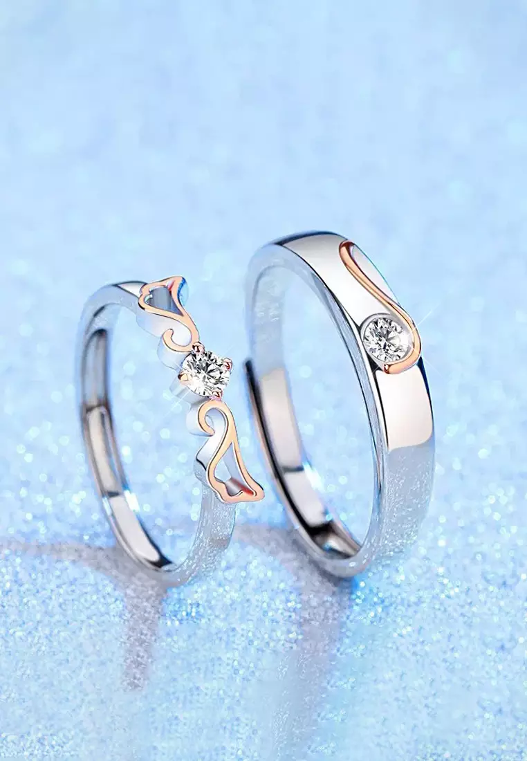 Cincin Couple Original Angel Wings Design Korea Fashion Perhiasan Hadiah Cincin Wanita Pria