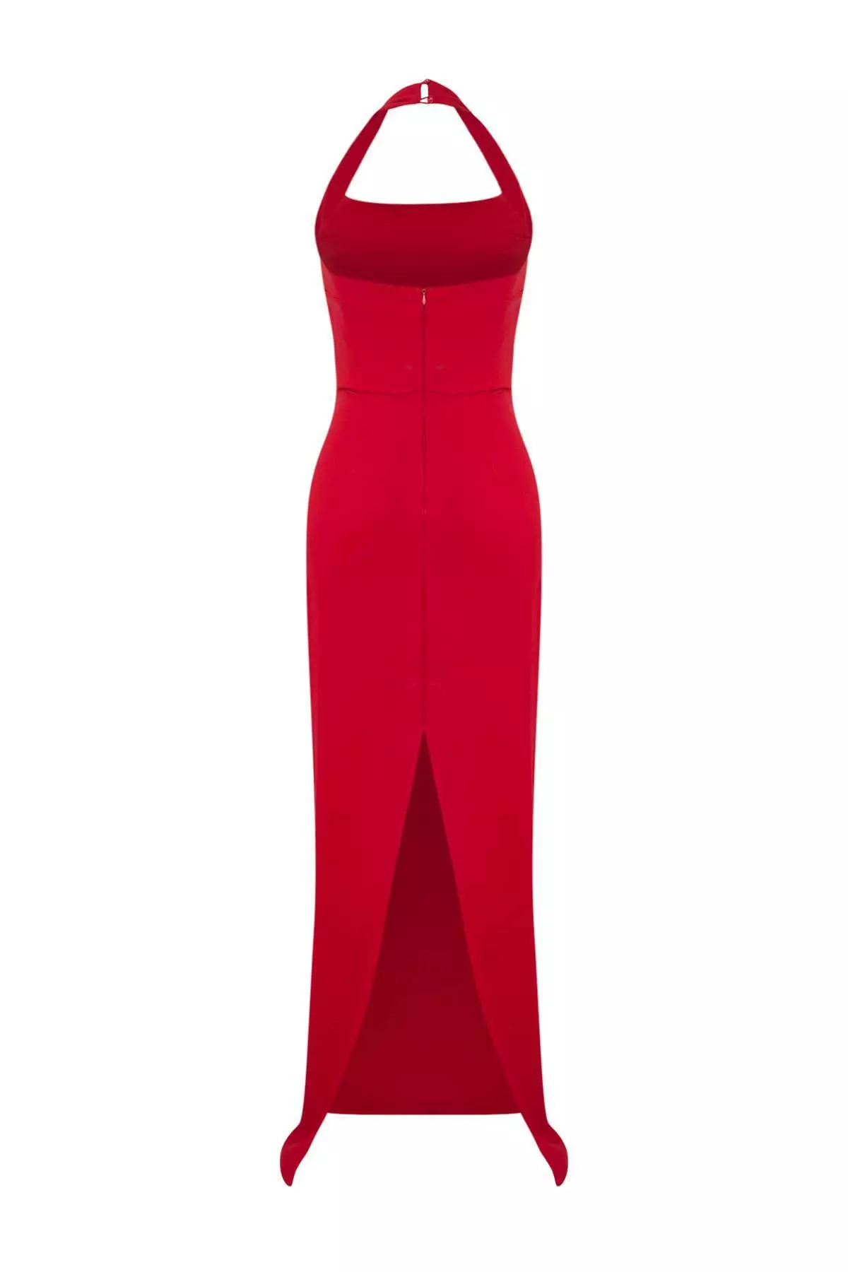 Red Body Fitting Degaje Collar Long Stylish Evening Dress
