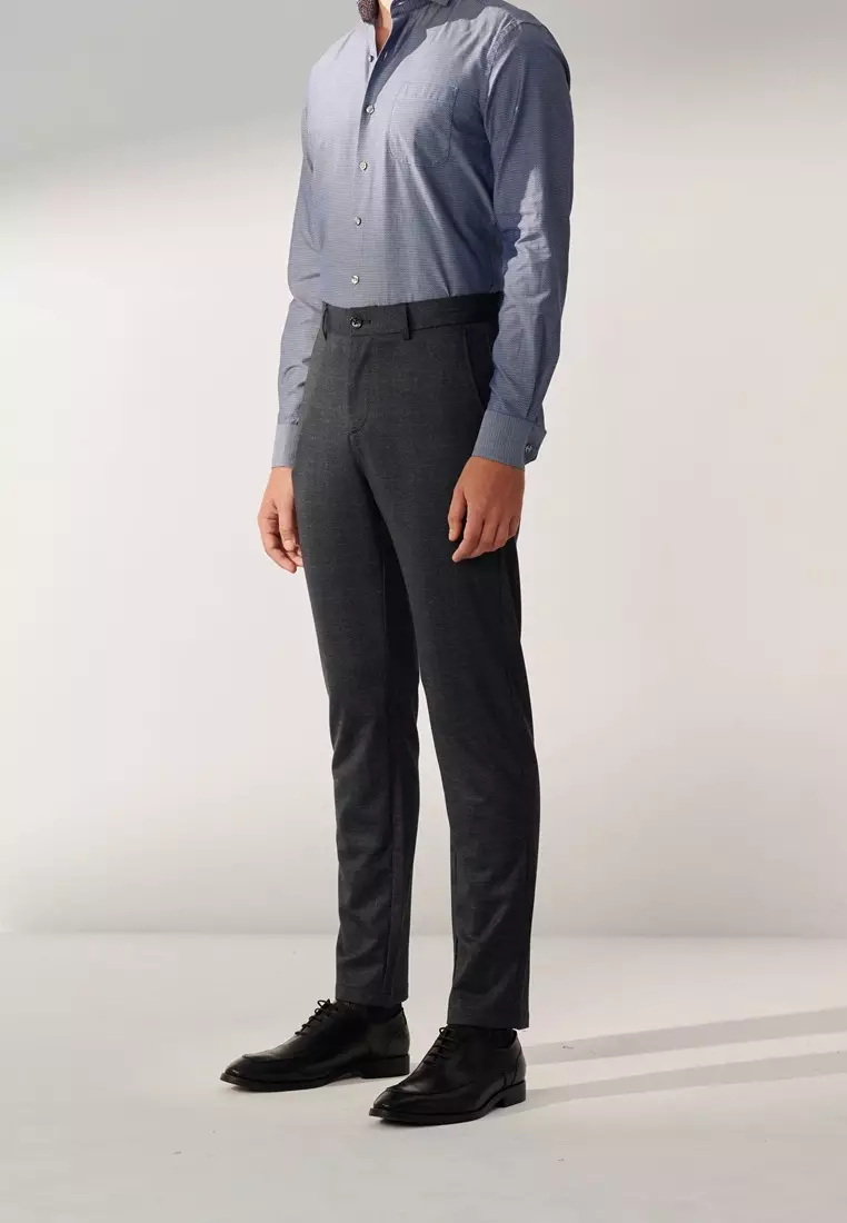 Gray-blue Check Slim Stretch Jersey Trousers