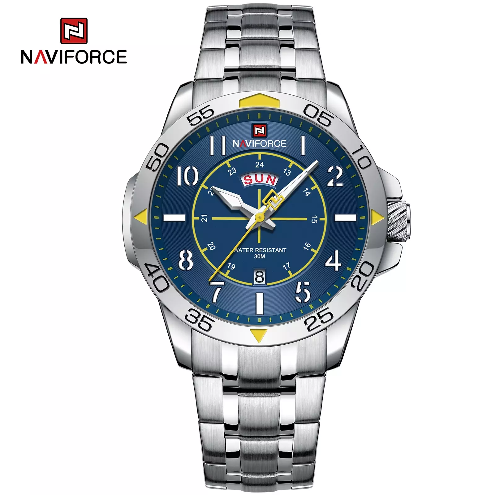 Naviforce Jam Tangan Pria - Silver Blue - Stainless Steel - NF-9204MS-SS-5