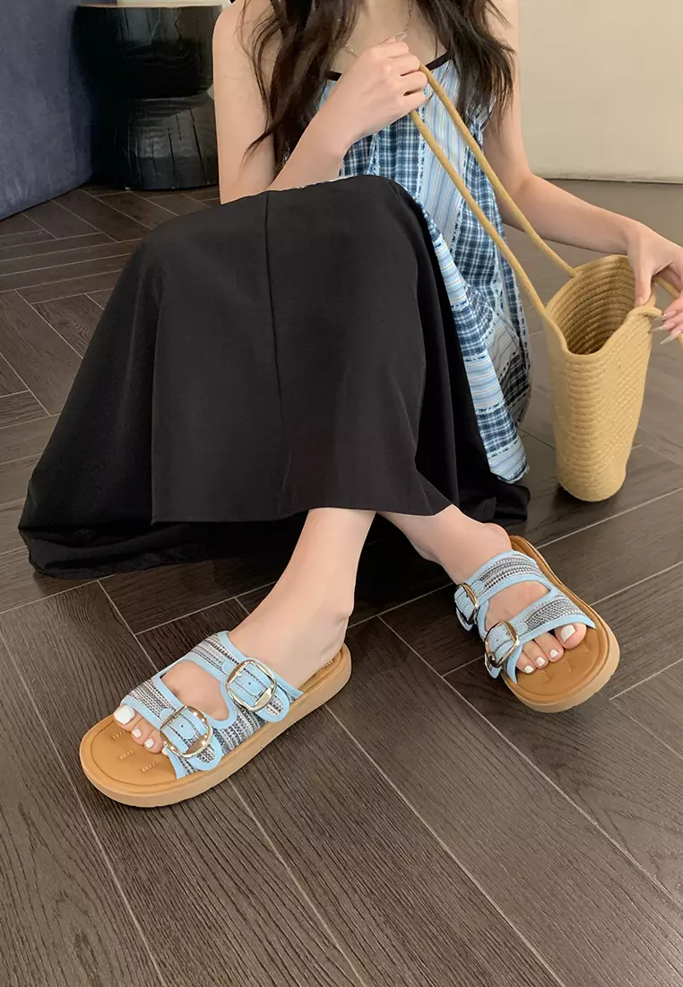 Double Strap Buckle Flat Sandals WW393-8