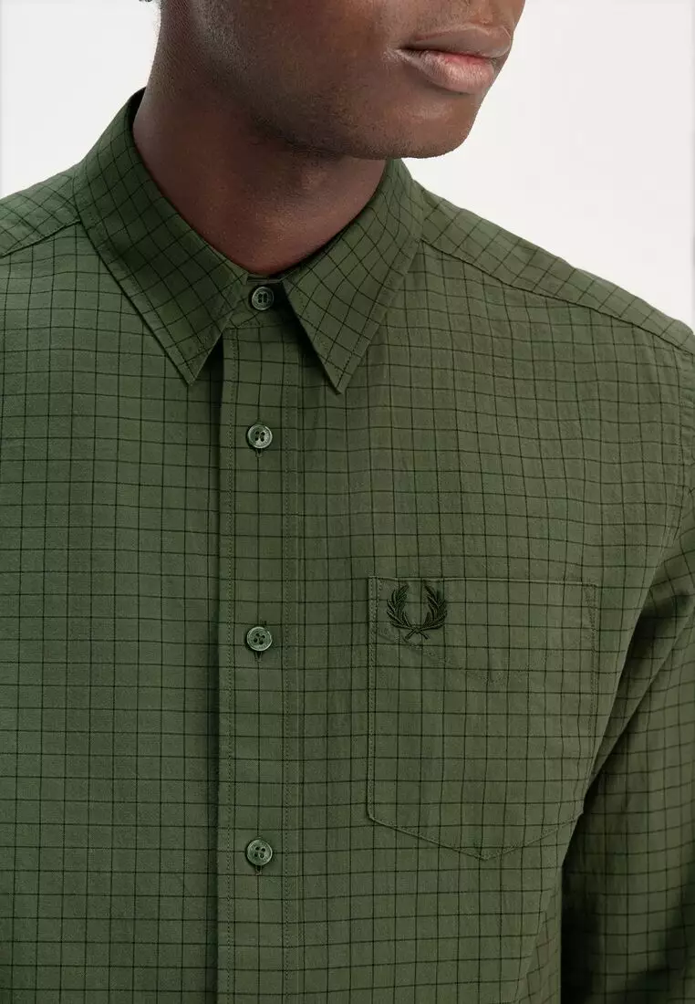 Fred Perry M8716 Grid Check Long Sleeve Shirt (Laurel Wreath Green)