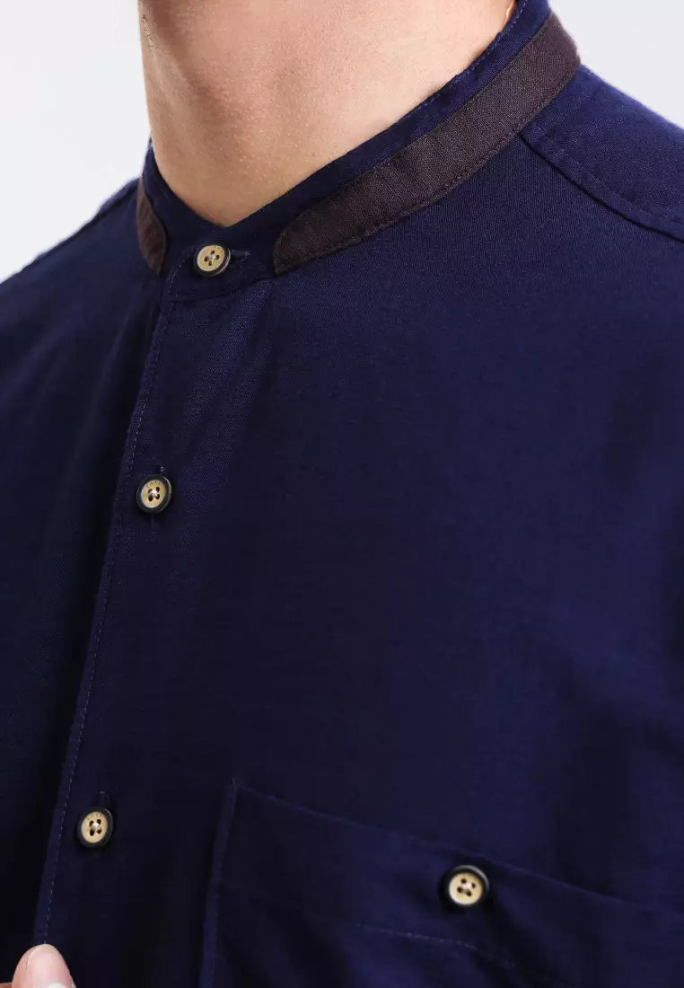 Emba Denim - Aram One Kemeja Koko Pria Lengan Panjang Oversize Navy