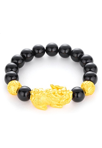 YOUNIQ black and gold YOUNIQ 24K Premium Gold Pixiu Black Stone Lucky Fortune Men Bracelet A7A86AC55AE377GS_1
