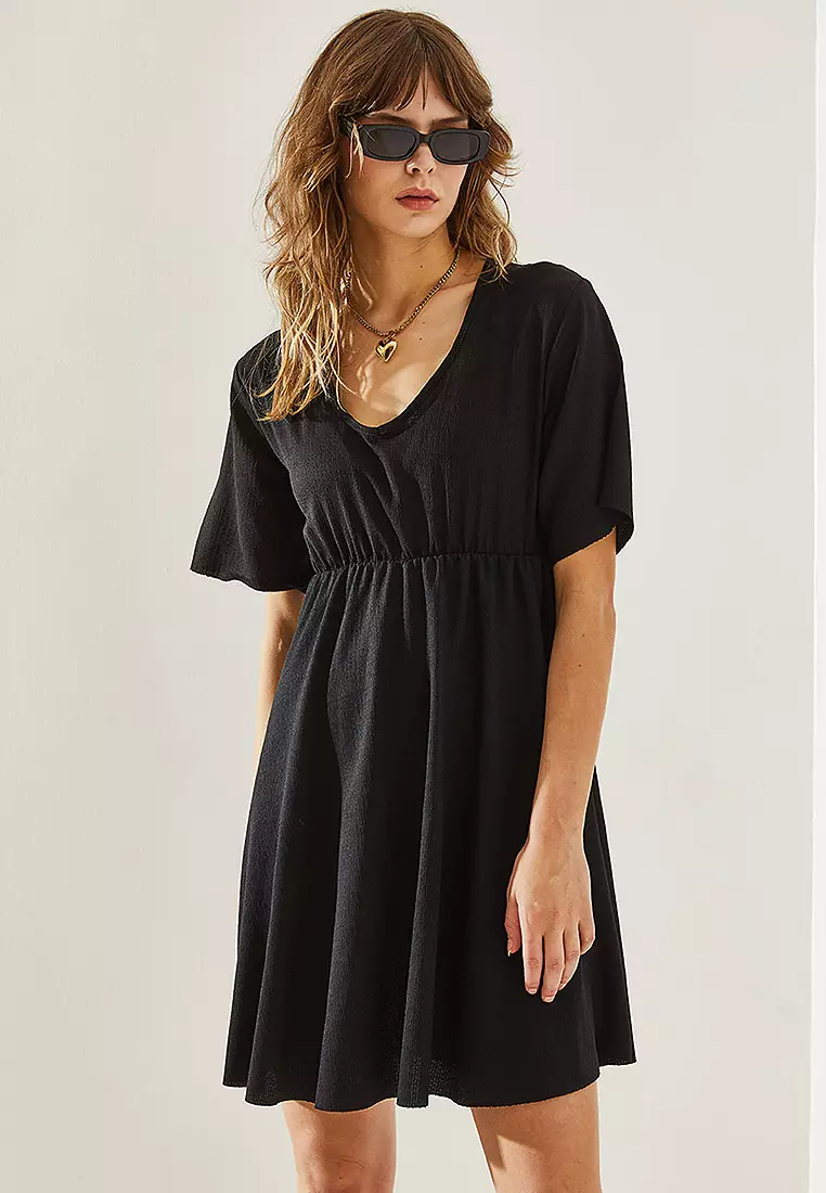 Elastic Waist V-Neck Dress