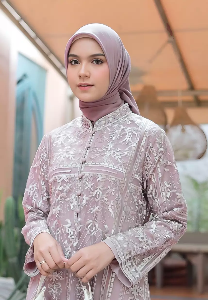 Mosleem Long Dress White Payet Elegan By Briiliant Girl Warna Pink