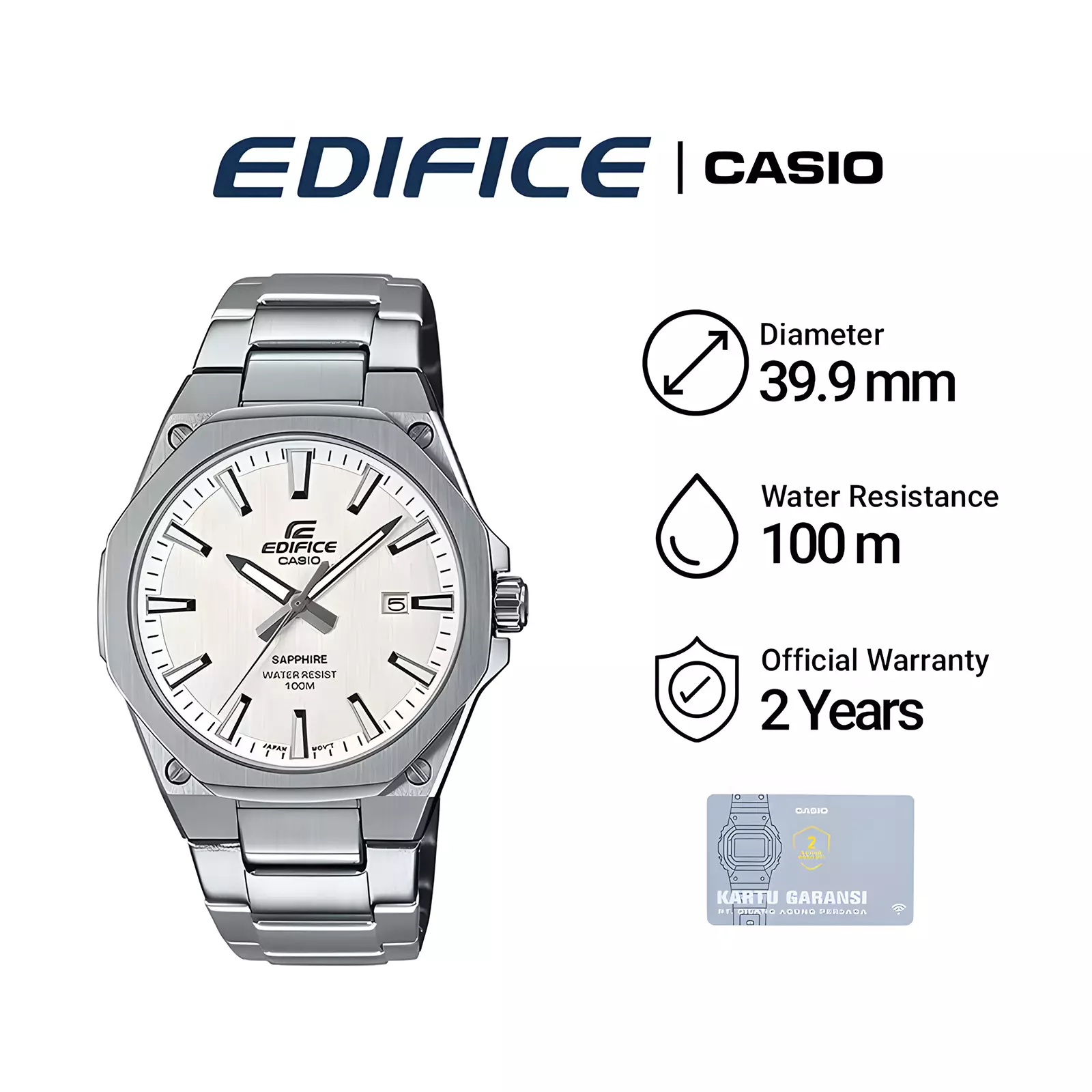 Casio Edifice - Jam Tangan Analog Pria - Sapphire Glass - All Silver Stainless Steel - EFR-S108D-7AV