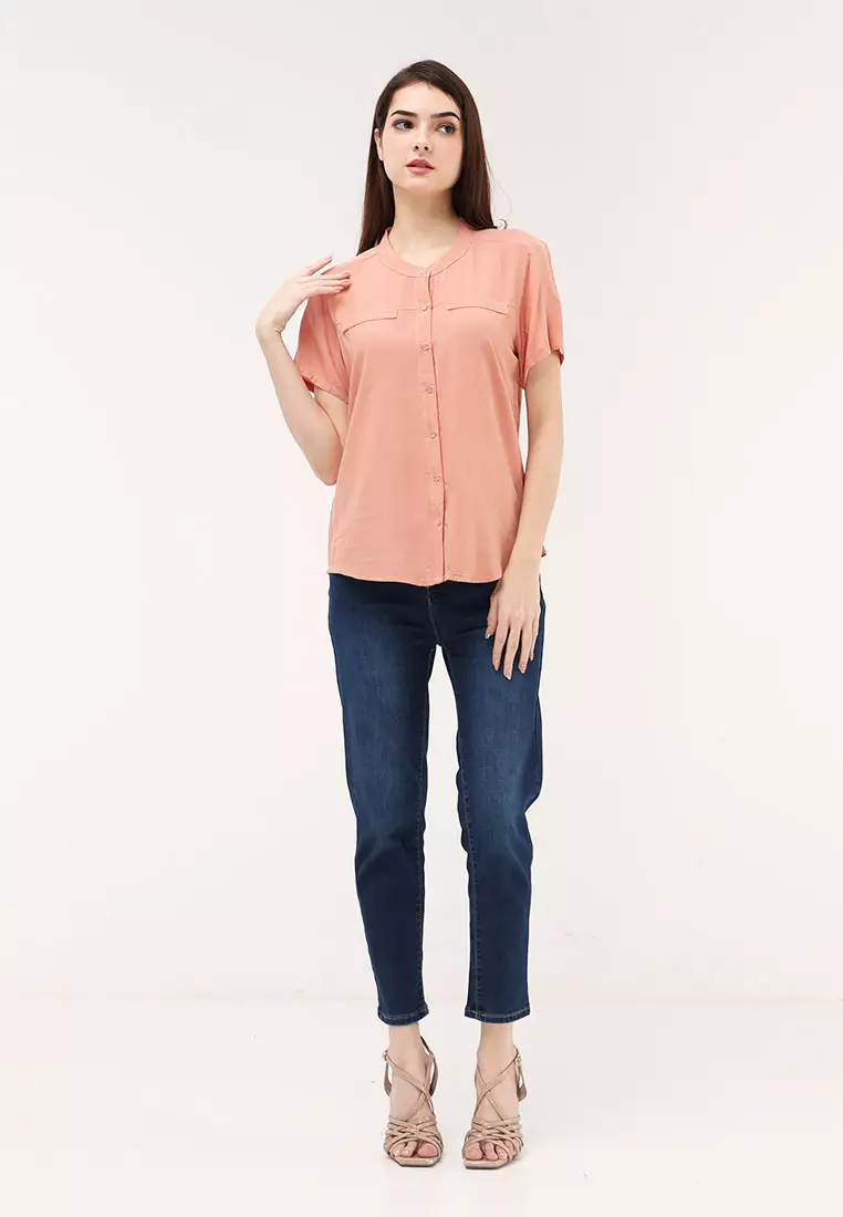 Short Sleeves Chinese Collar Blouse