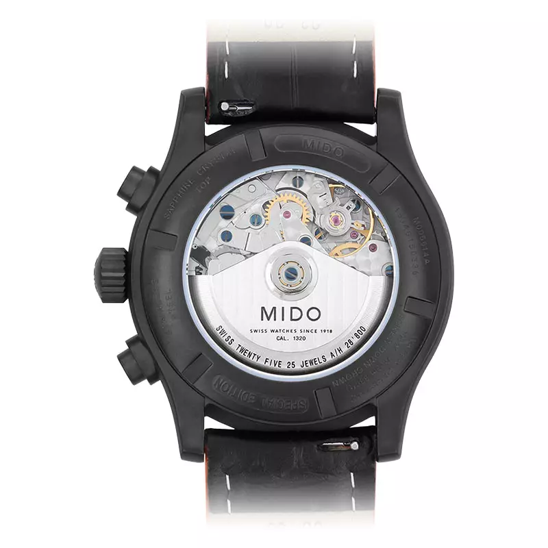 Jam Tangan Pria MIDO Multifort M005.614.36.051.22 Chronograph Automatic Black Dial Black Leather Strap