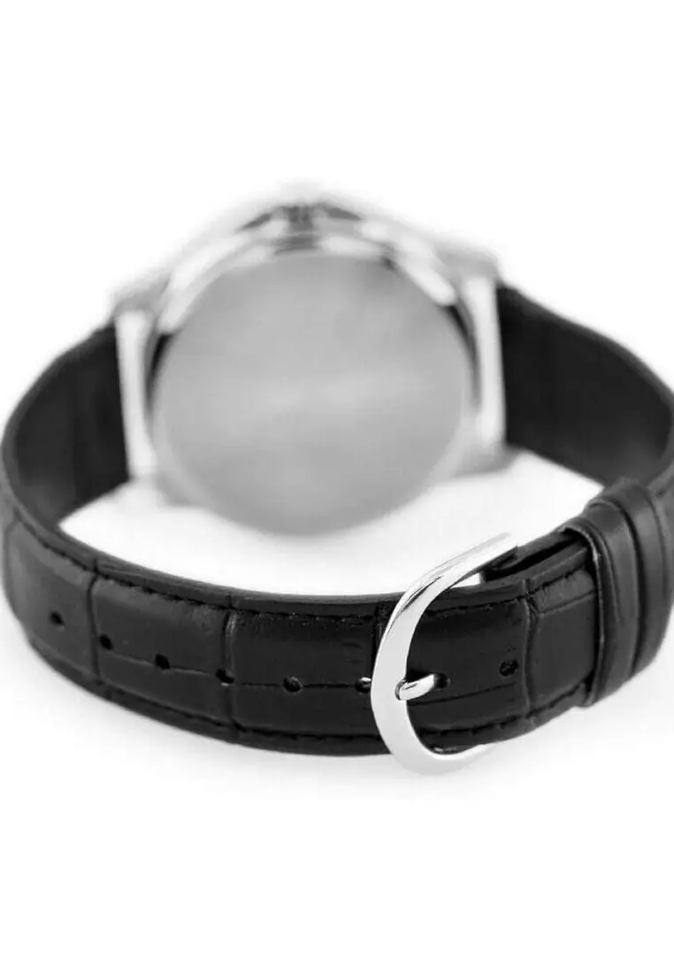 MTP-V004L-1C Men's Black Leahter Band Analog Watch