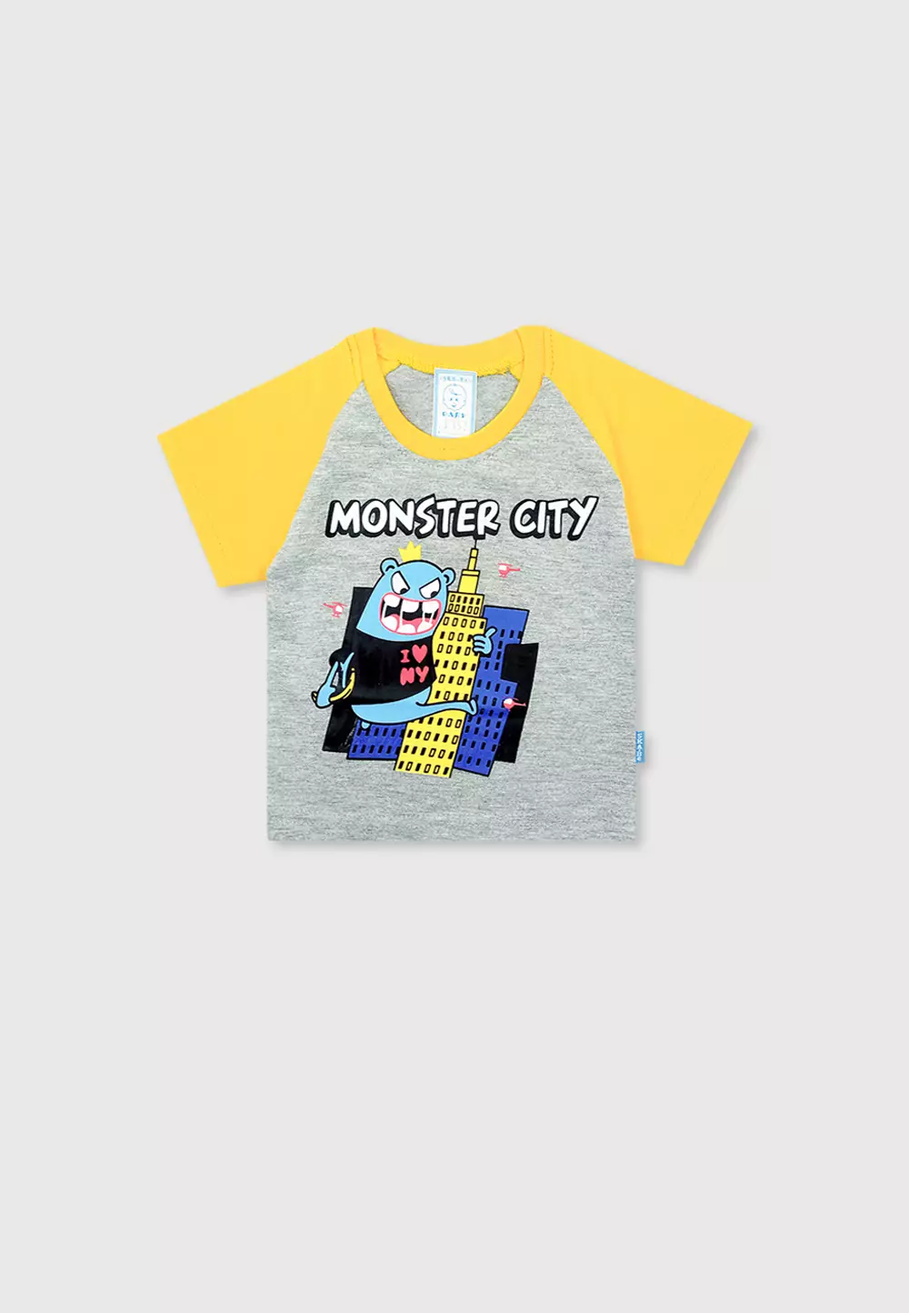 Wakakids Setelan Bayi Laki Laki Usia 6 Bulan Hingga 12 Bulan Set Baju Anak Celana Jeans Jogger Motif Monster City 3452 Kuning