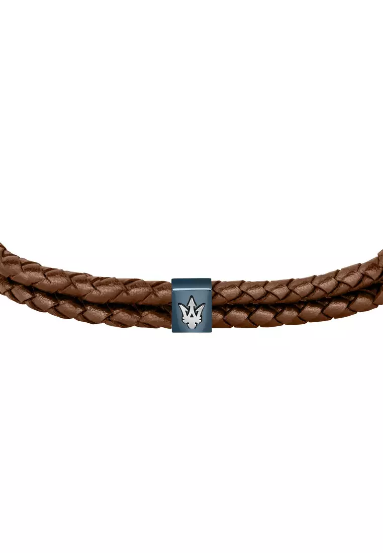Maserati Jewels 220mm Men's Leather Stainless Steel Bracelet, Brown, JM422AVE14 (Adjustable)