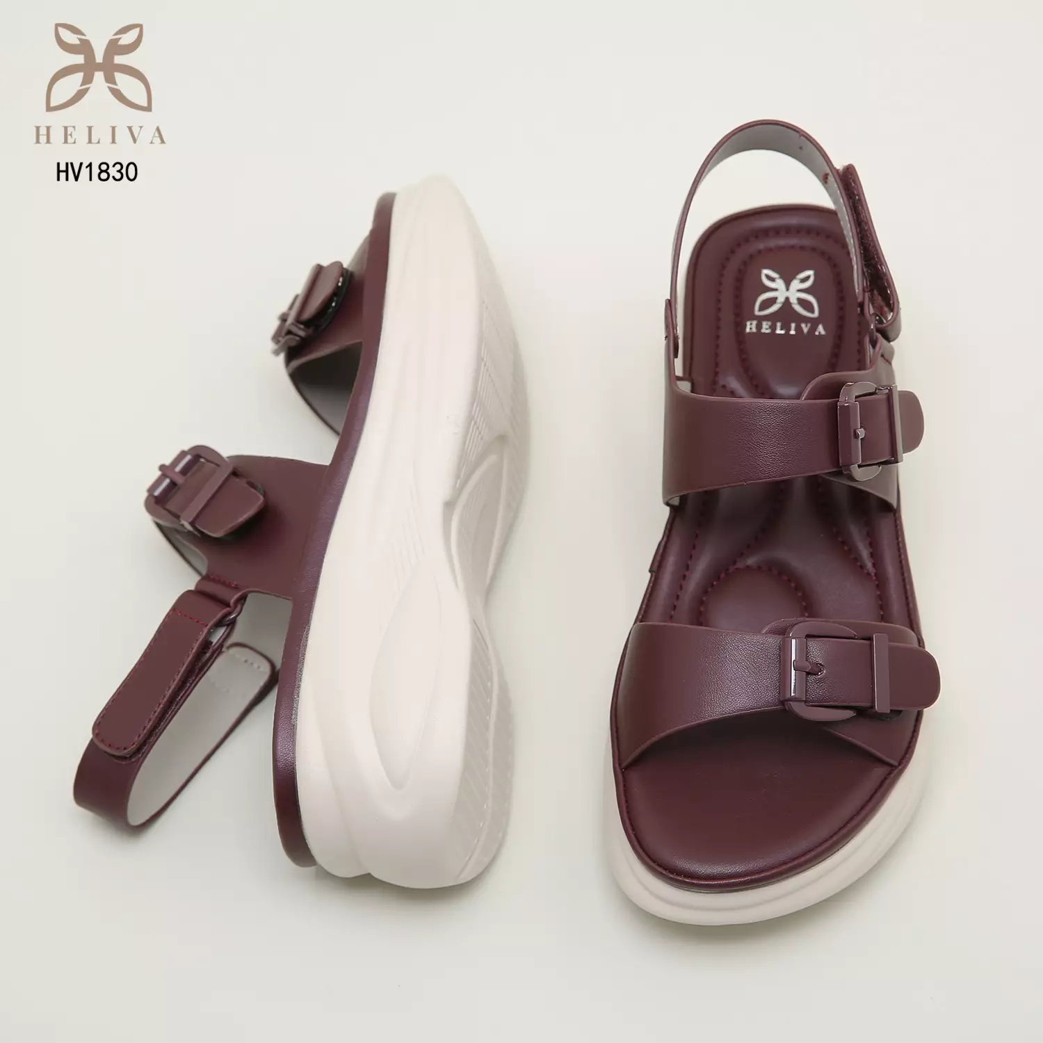 Heliva Savira Sandal Wedges Strap Buckle Hook Ankle Wrap Velcro