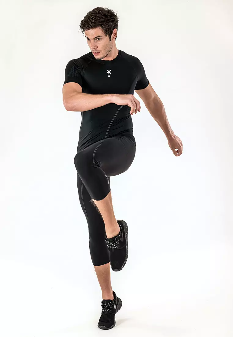 Amnig Men Diligent Compression Short Sleeve Top (Black/White)