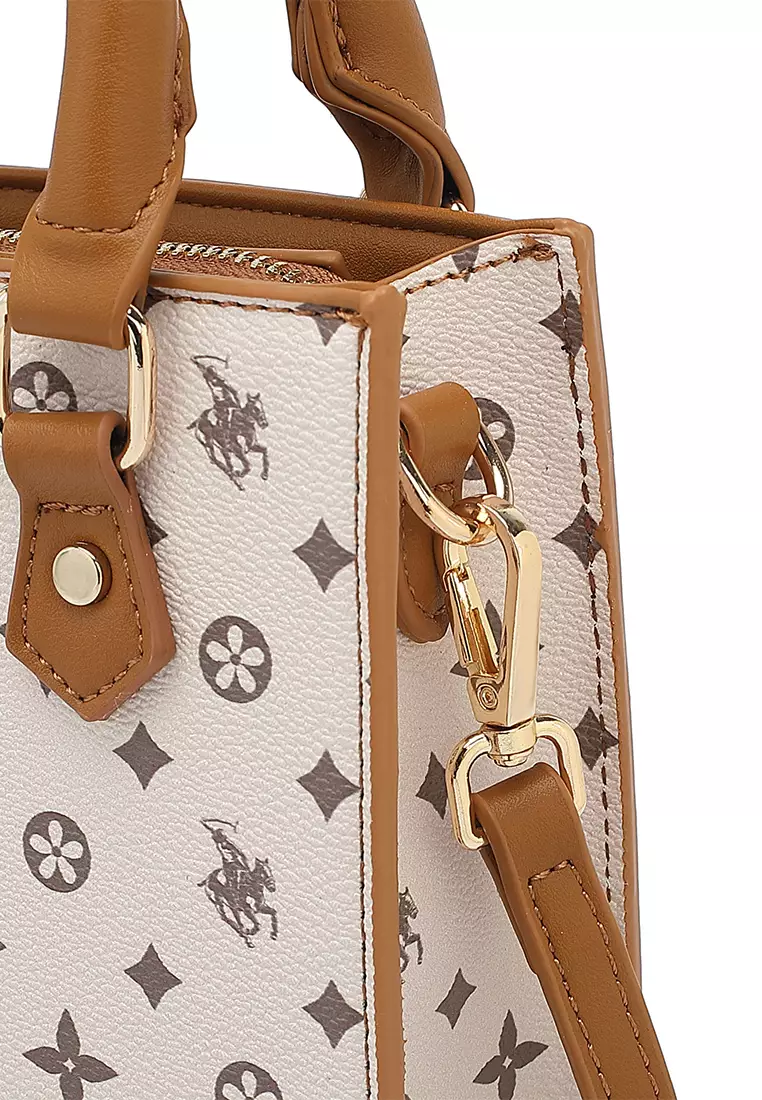 Women's Monogram Top Handle Bag / Sling Bag / Crossbody Bag (Tas Selempang / Tas Tangan) - Cokelat