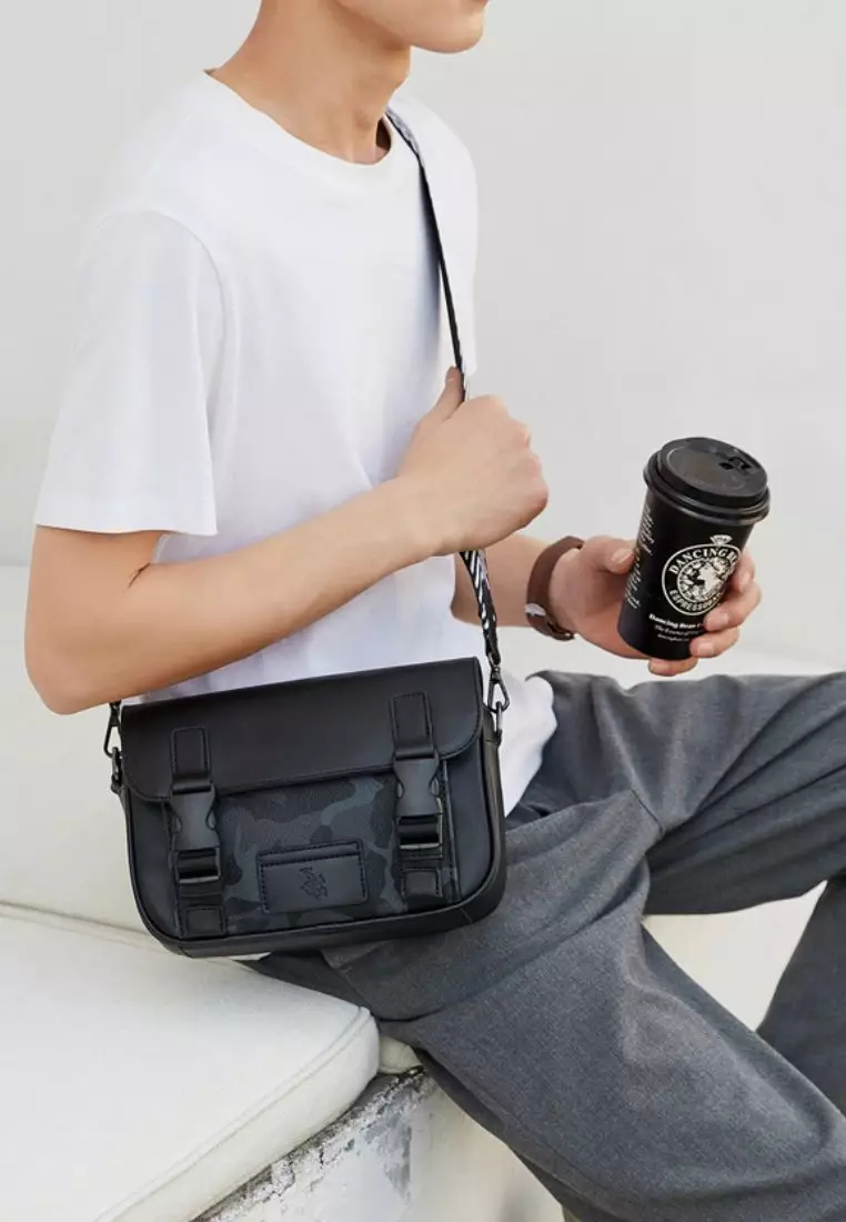 Camo Print Messenger Bag / Crossbody Bag / Sling Bag - Army Black