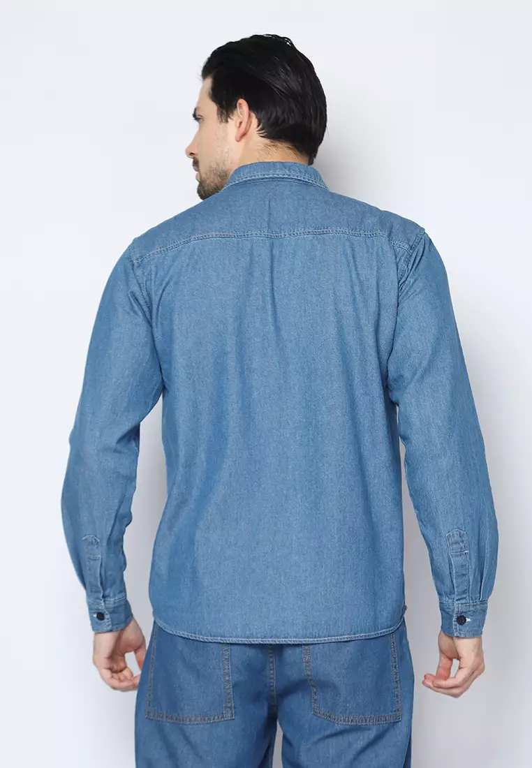 Kemeja Denim Skena L/S Krah Basic Saku Besar 182407