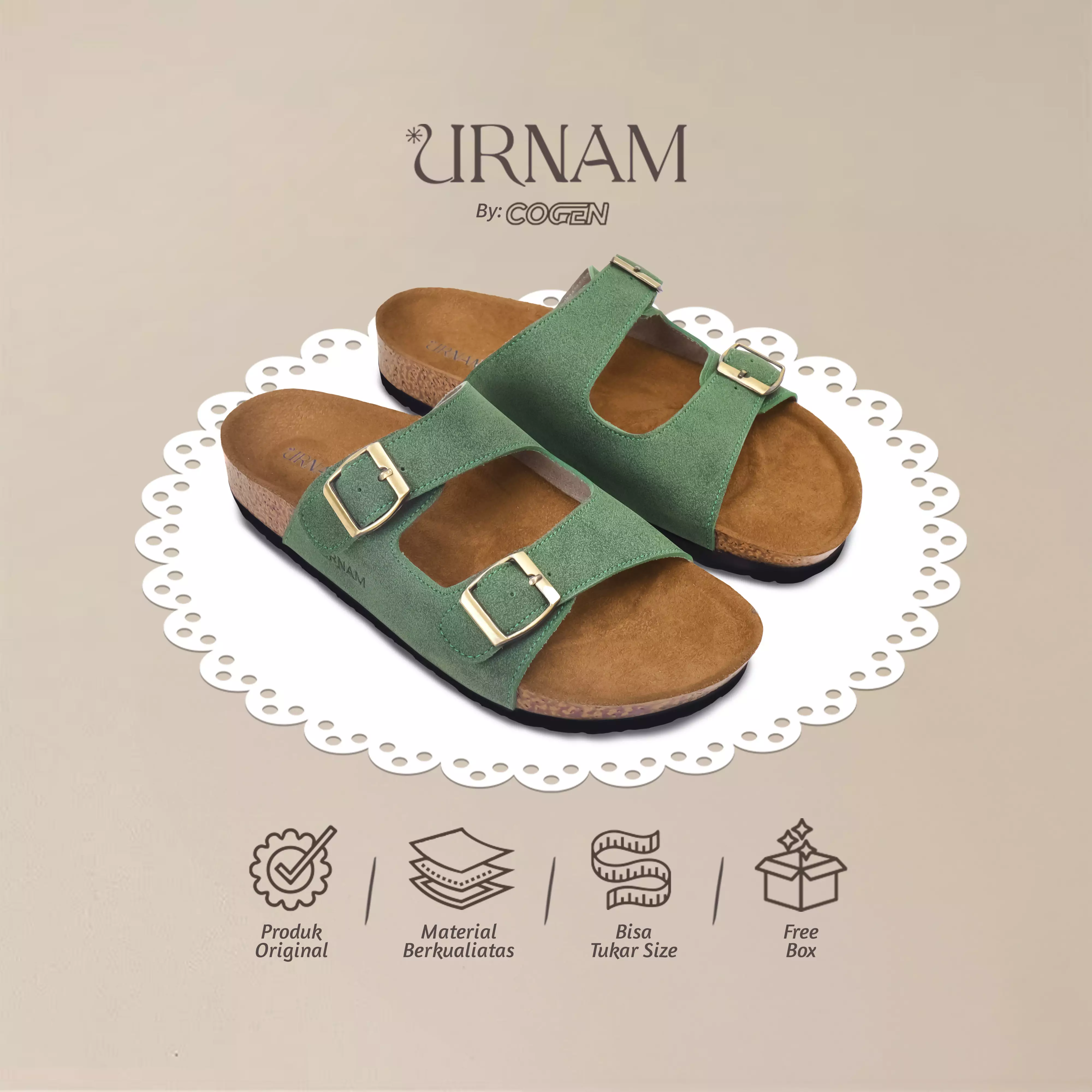 Urnam Sandal Slop Wanita Flat Kasual Nyaman - Green