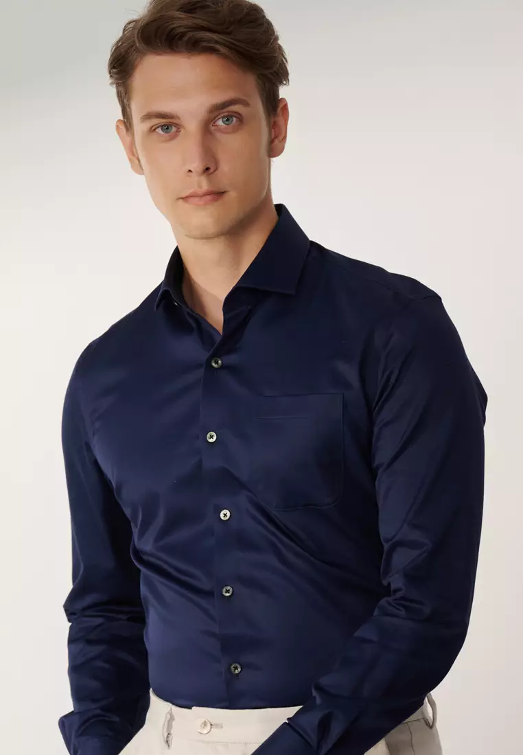 Milano Collection Navy Blue Slim Fit Shirt