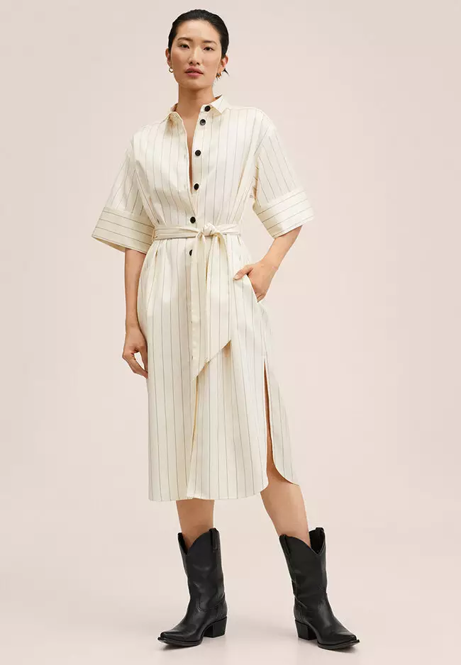 Mango striped best sale linen dress