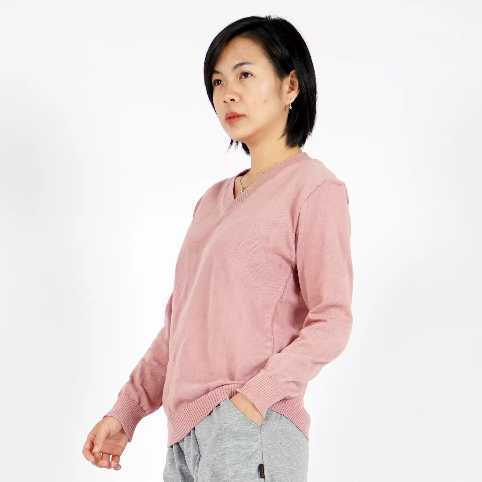 Vanessa Knit Outer Korean Style V Neck Knit Sweater V Neck - PINK