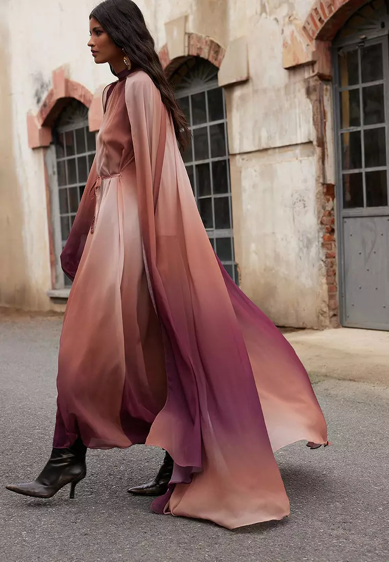 X Ai Brown Gradient Cape Evening Dress Tctaw25Db00019